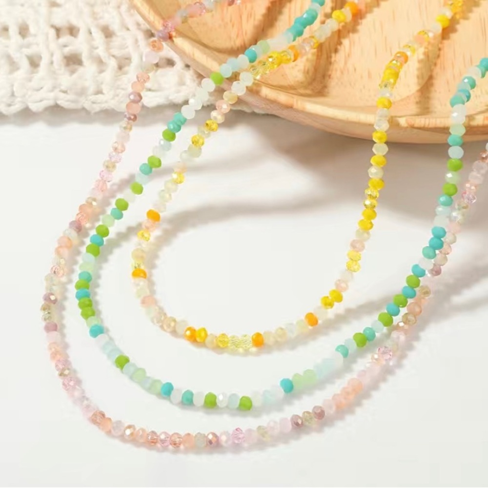 Pink and blue bead necklace
